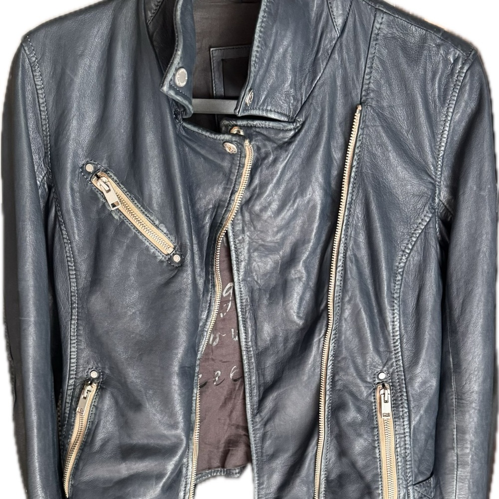 Mauritius - Sofia 4 RF Woman's Leather Jacket - Denim Blue